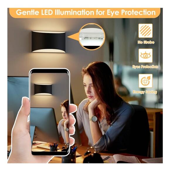 FOLKSMATE LED Wall Sconce Set (2) – 10W 3000K Modern Black Lights - Picture 4 of 5